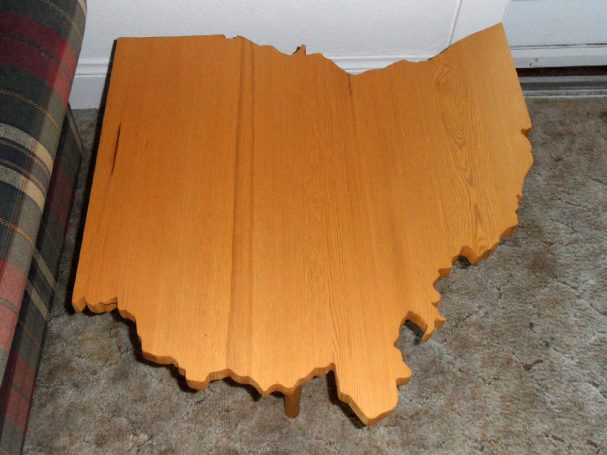 View from above of a luxury Handcrafted Douglas Fir Ohio Shaped End Table.