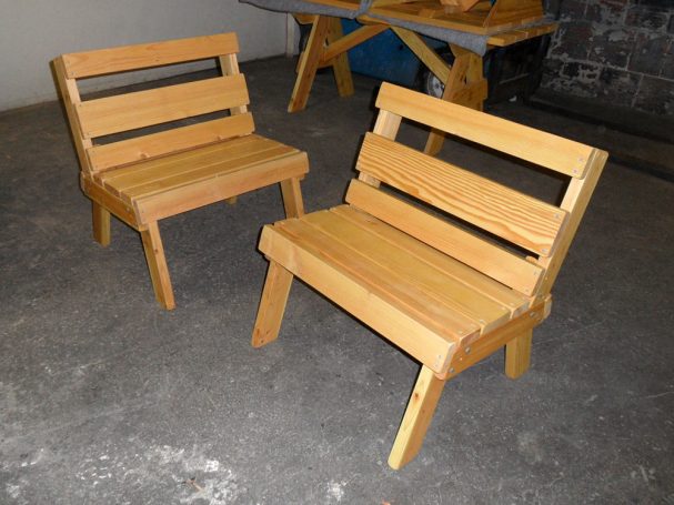 Two Commercial quality eco-friendly Outdoor Park Bench chairs.