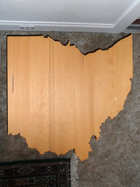 View from directly above of a luxury Handcrafted Douglas Fir Ohio Shaped End Table.