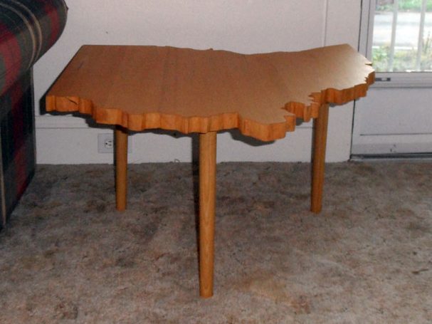 View from the front of a luxury Handcrafted Douglas Fir Ohio Shaped End Table.