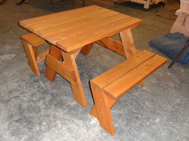 Front of a unique Commercial quality Custom Eco-friendly Outdoor Hybrid Bench Picnic Table for a restaurant bar.