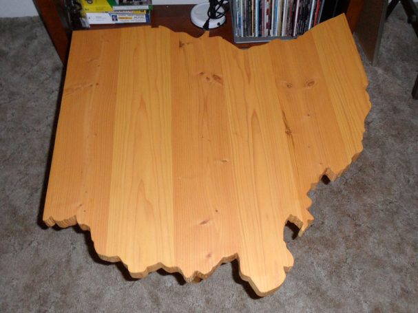 View from above of a Handcrafted Douglas Fir Ohio Shaped End Table.