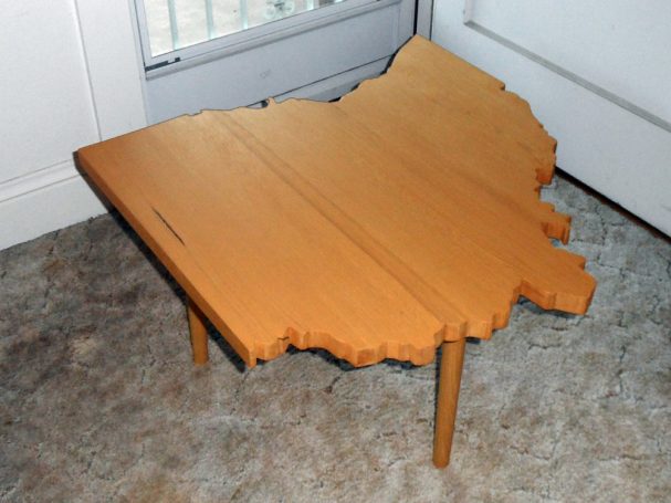 Luxury Handcrafted Douglas Fir Ohio Shaped End Table slanted to the right.